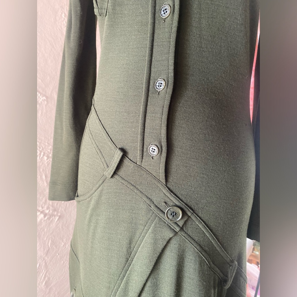 Vintage 90s Moschino Cheap and Chic Green Wool Cargo Utility Maxi Dress - Picture 6 of 16